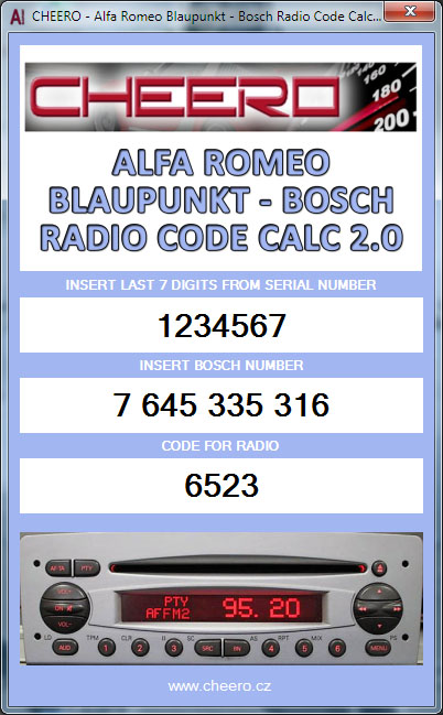 RADIO CODE CALC | ALFA ROMEO BLAUPUNKT BOSCH - RADIO CODE CALC | CHEERO -  autoelektronika